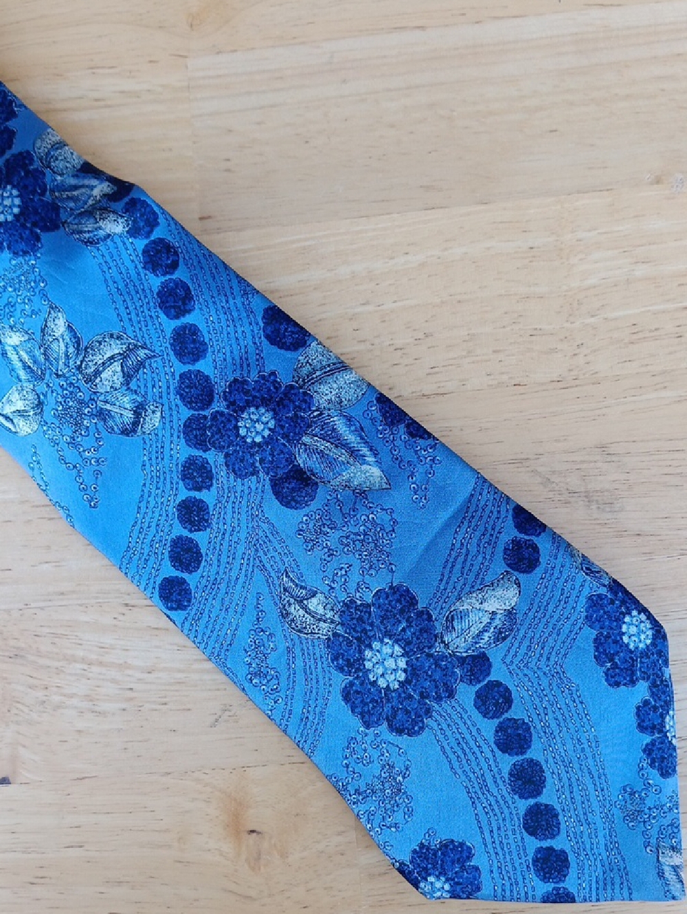 Lanvin Blue Floral Silk Tie